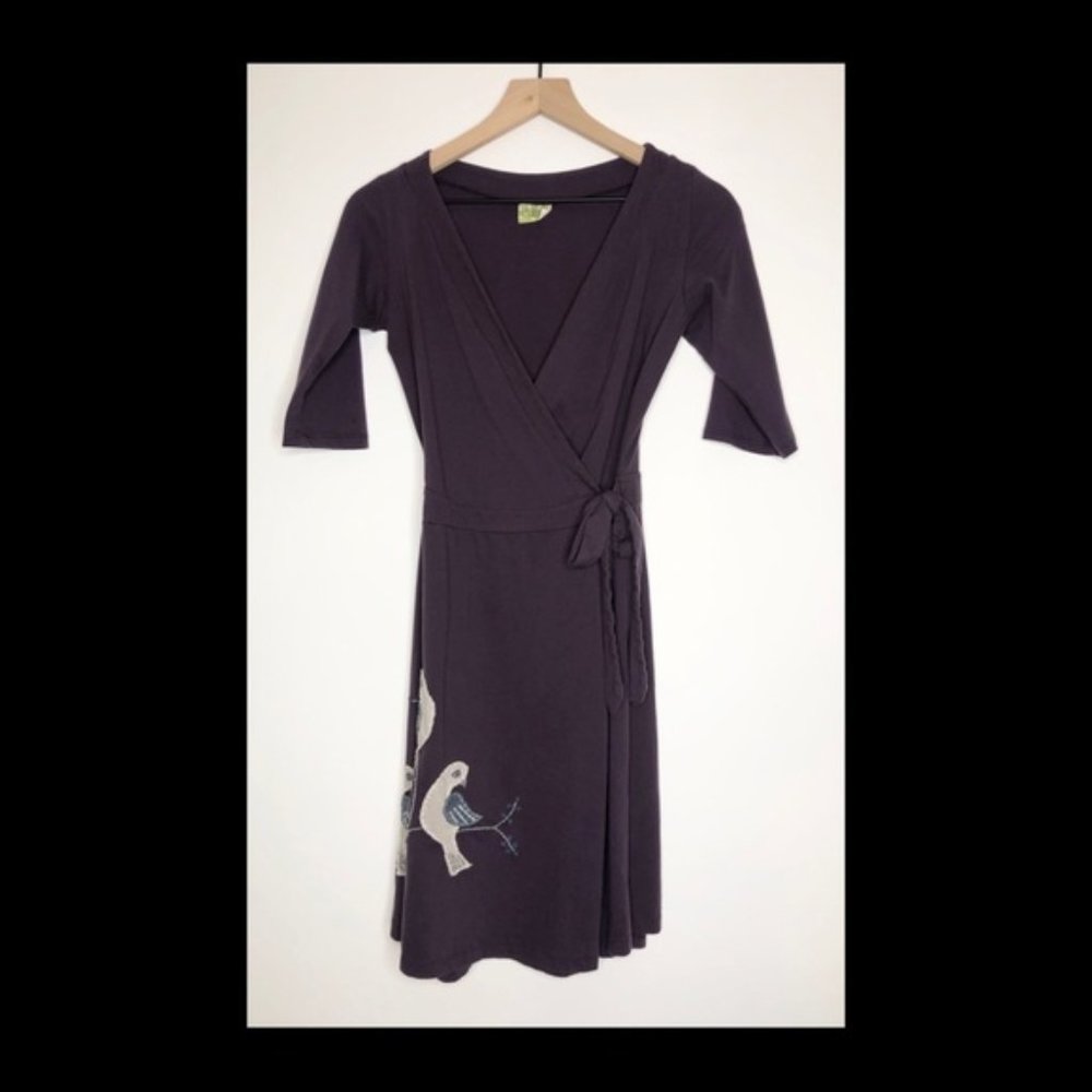 Synergy Organic Cotton Purple Bird Wrap Dress